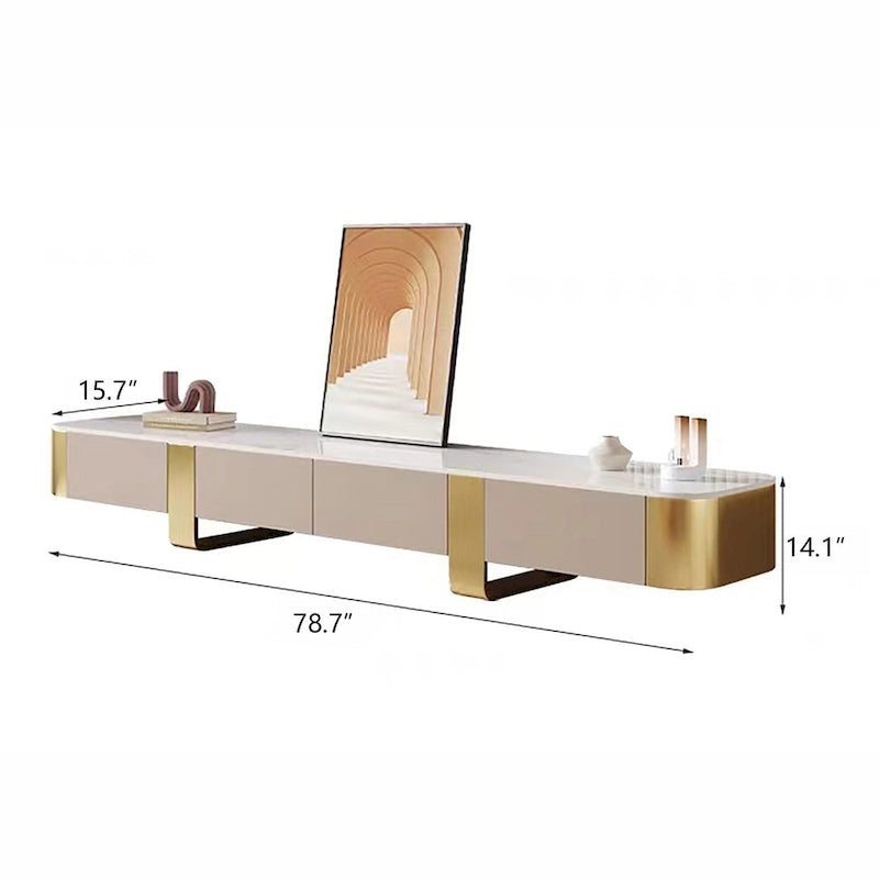 78.7 Modern TV Stands, White Glossy sintered stone top, gold legs, 4 Drawers - 78.74