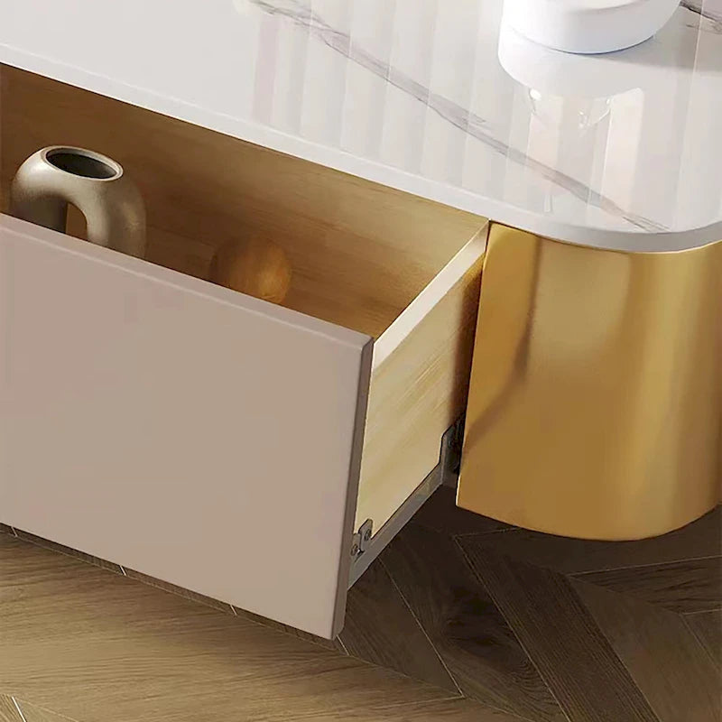 78.7 Modern TV Stands, White Glossy sintered stone top, gold legs, 4 Drawers - 78.74