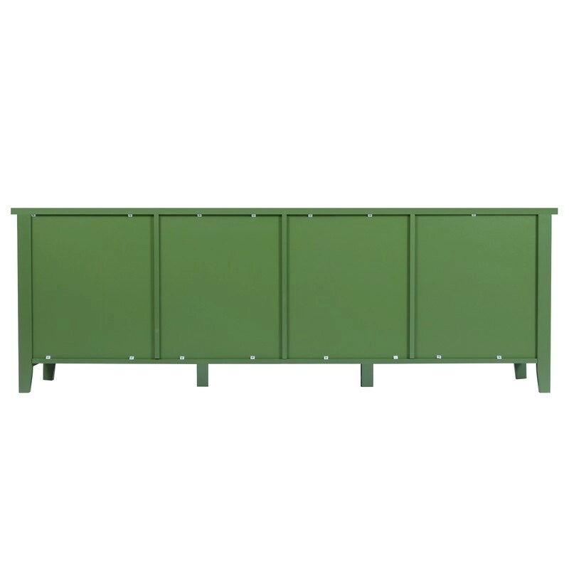 Vintage French Green TV Cabinet, Artist Home Sideboard Buffet with Glass Doors and Shelves, Accent Coffee Bar Storage Cabinet
