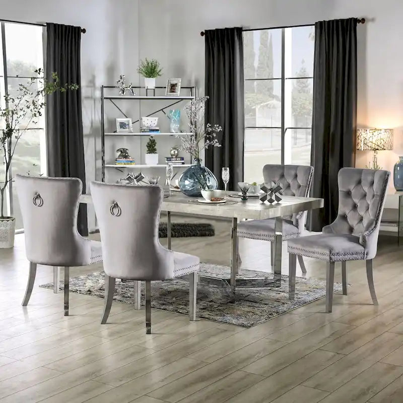 Lemm Contemporary Grey Metal 5-Piece Dining Table Setby Furniture of America