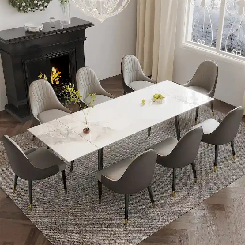 9 - Piece Extendable Sintered Stone Dining Table Dining Set for 8 Person