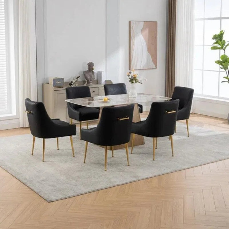 SEYNAR Modern Glam PU Leather Dining Chair or Vanity Chair Set of 6 with Rear Handle