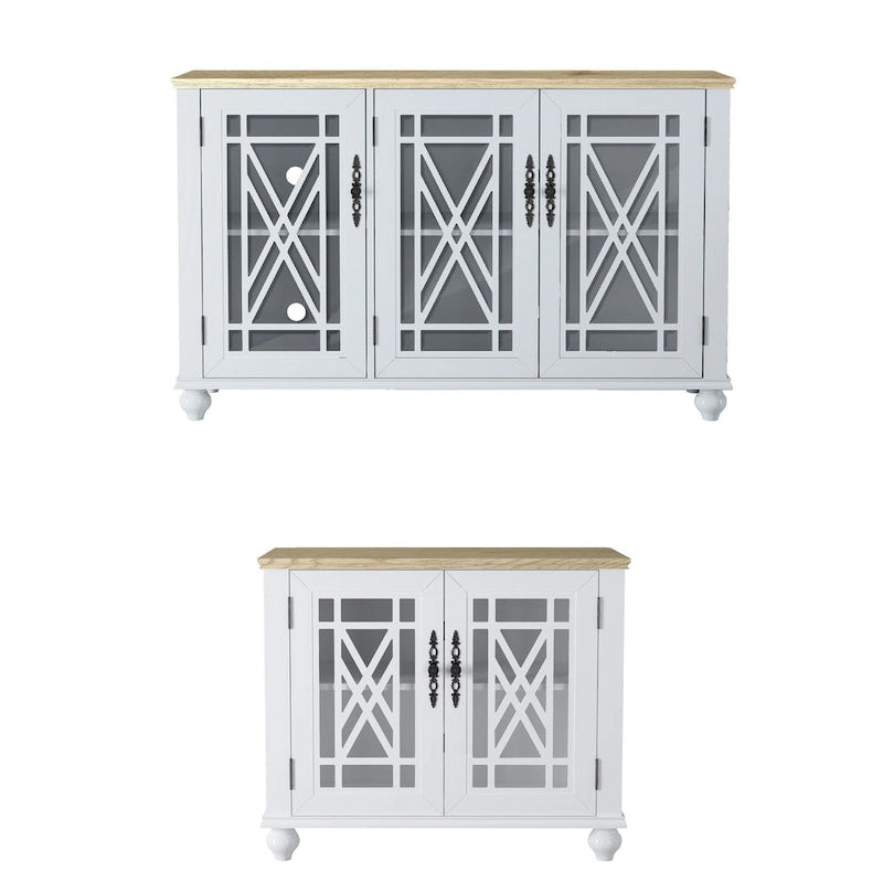 2-Piece Floral Storage Buffet Sideboard Set - 55 & 38 in Width - 55 & 38 in Width
