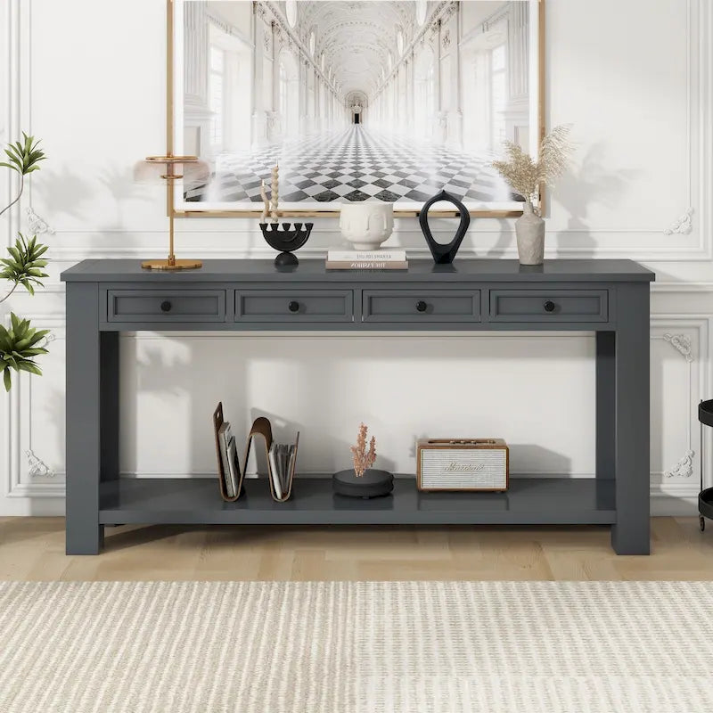 Console Table with Storage Drawers and Bottom Shelf