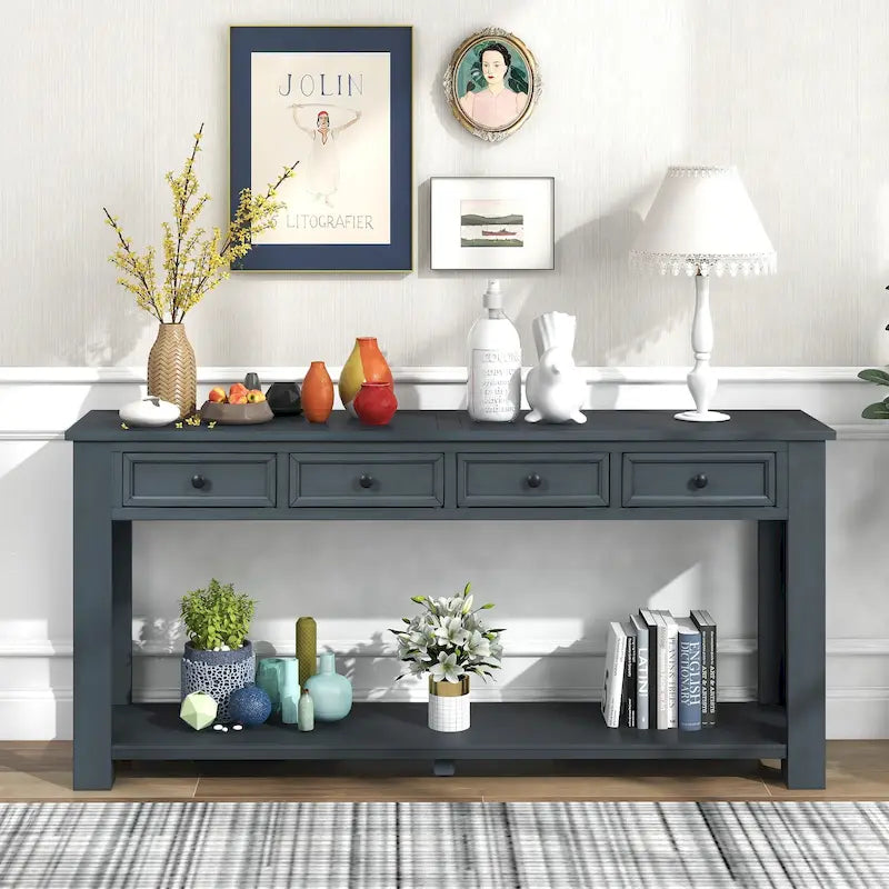 Console Table with Storage Drawers and Bottom Shelf