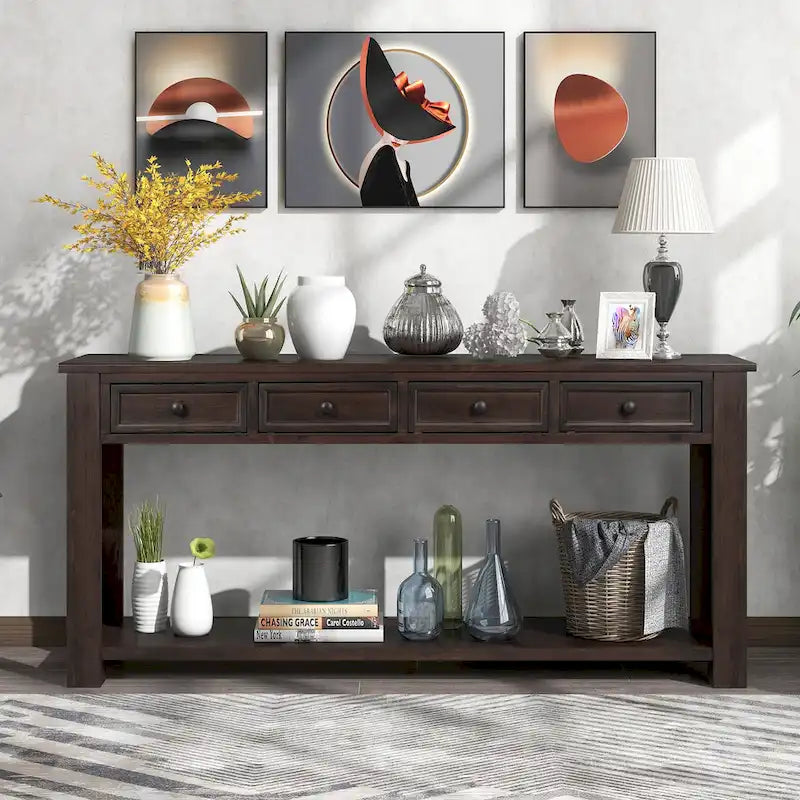 Console Table with Storage Drawers and Bottom Shelf