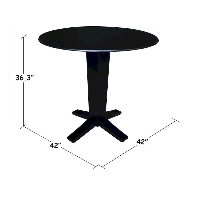 42 in Solid Wood Round Dual Drop Leaf Pedestal Counter Height Dining Table