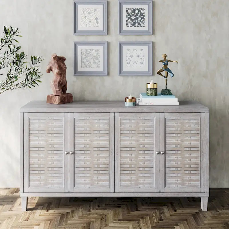 60-in Farmhouse Natural Wood Wash 4 Door Wooden Sideboard Buffet Server Accent Storage Cabinet