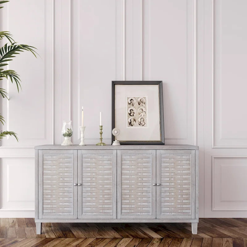 60-in Farmhouse Natural Wood Wash 4 Door Wooden Sideboard Buffet Server Accent Storage Cabinet