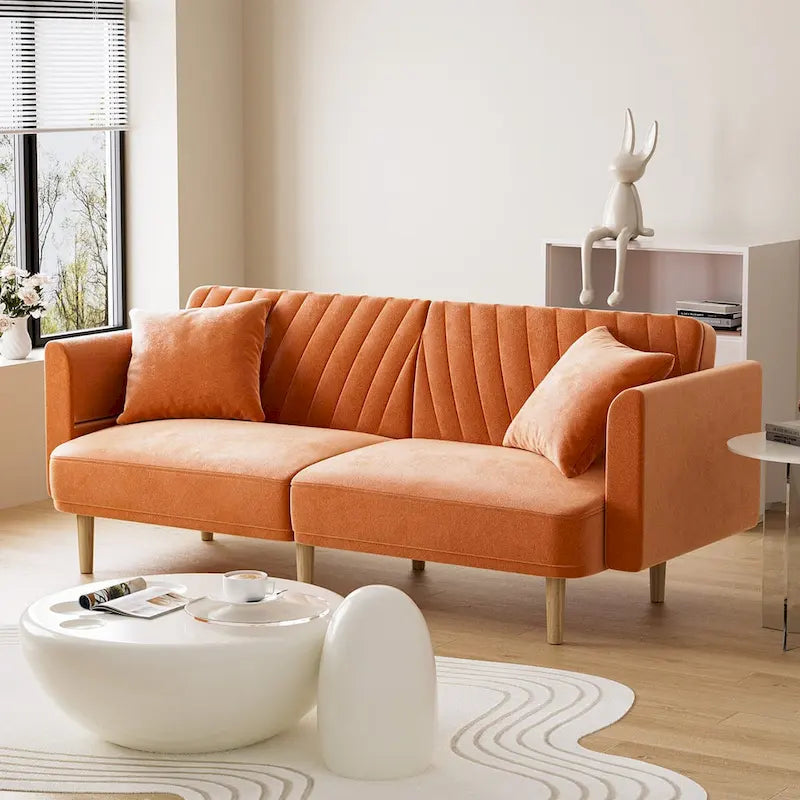 Ouyessir Upholstered Tufted Convertible Futon Sofa Bed with Foldable Armrest