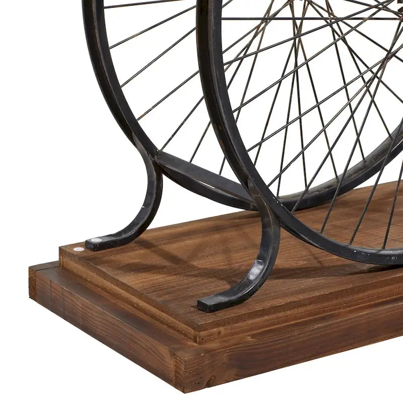 Wood Bike Wide Slatted Top Console Table with Dual Wheel Frame and Tiered Base - Brown or Blue - Roche River Decor