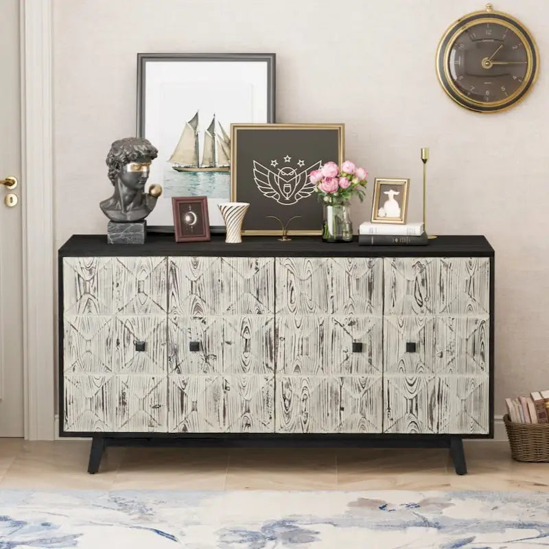 59.84 4 Doors Vintage Sideboard ,Freestanding Sideboard Storage Cabinet Entryway Floor Cabinet for Living Room Office Bedroom