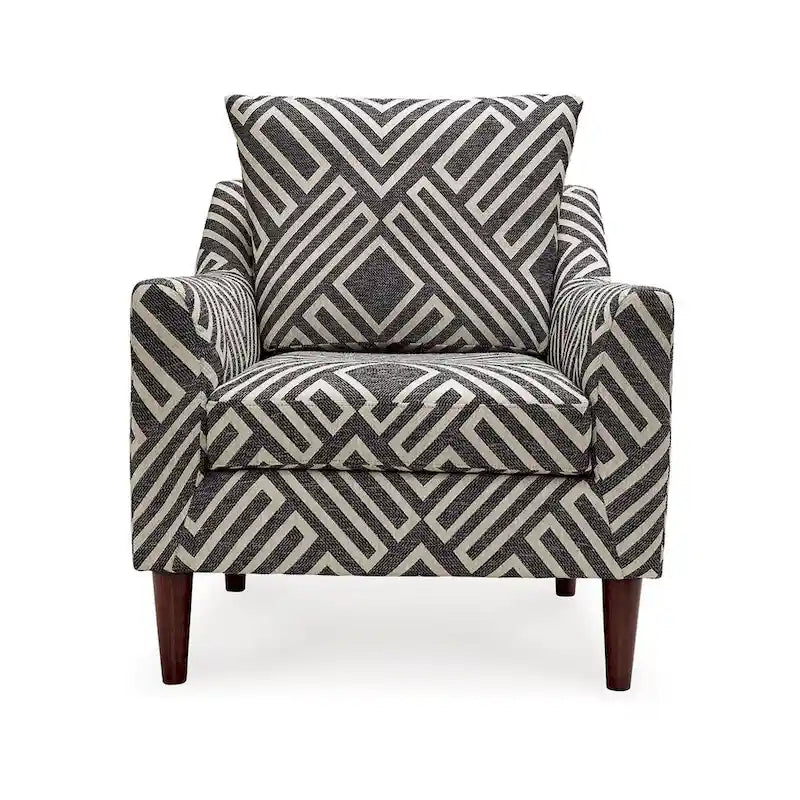 Morris Accent Chair, Gray, White Geometric Pattern, Polyester, Brown Wood
