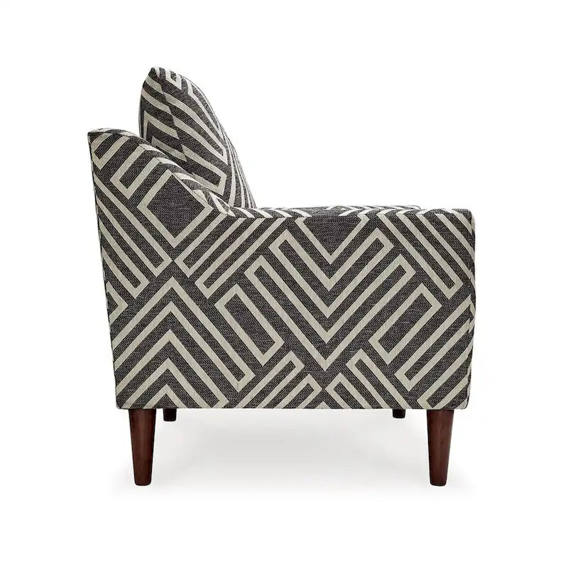 Morris Accent Chair, Gray, White Geometric Pattern, Polyester, Brown Wood