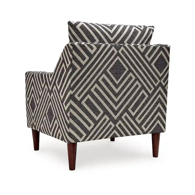 Morris Accent Chair, Gray, White Geometric Pattern, Polyester, Brown Wood