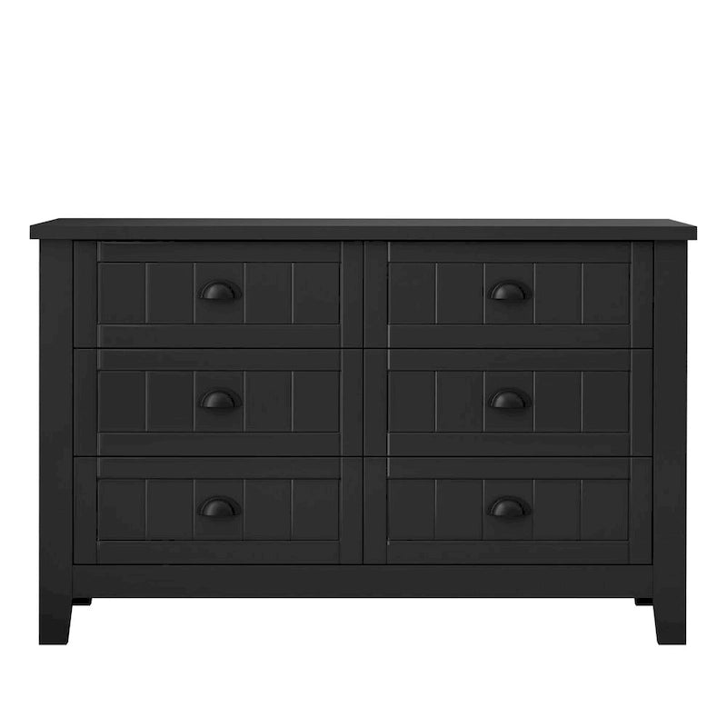 Farmhouse Black Solid Wood Entryway Storage Cabinet with Six Drawers