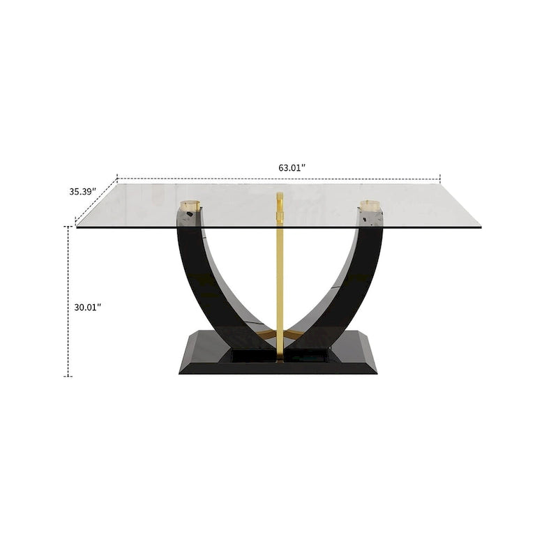 Modern Stylish Rectangular Coffee Table with Glass Top and Wooden Base