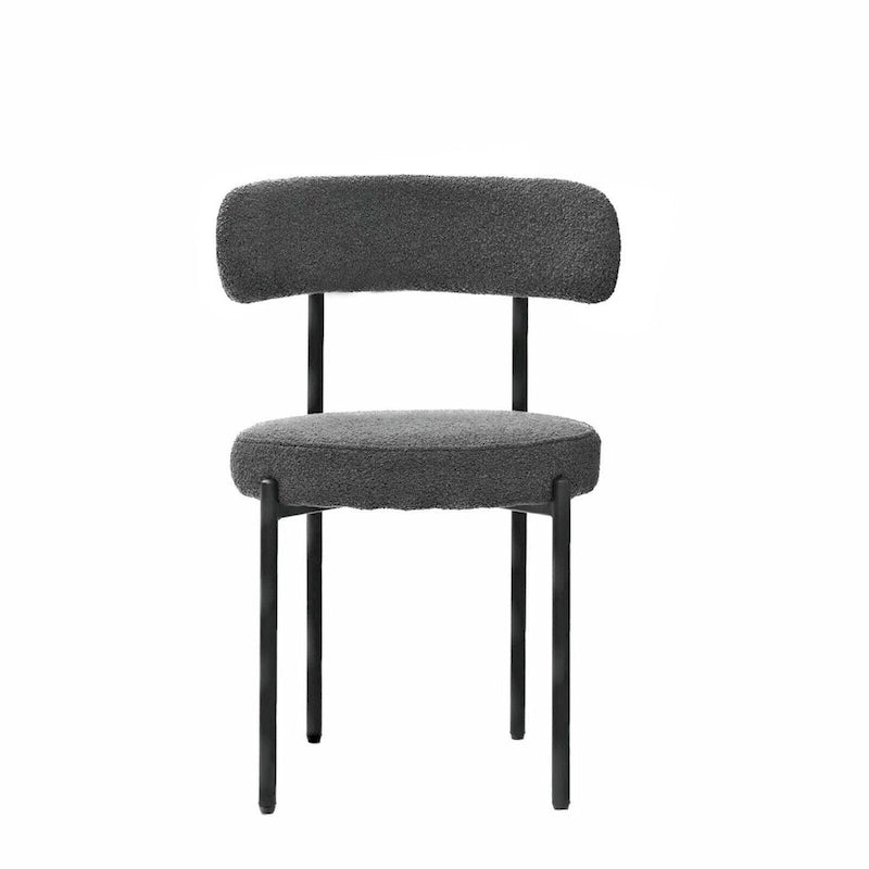 Modern Round Upholstered Boucle Dining Chairs Set of 2, Curved Backrest and black metal spray-painted legs