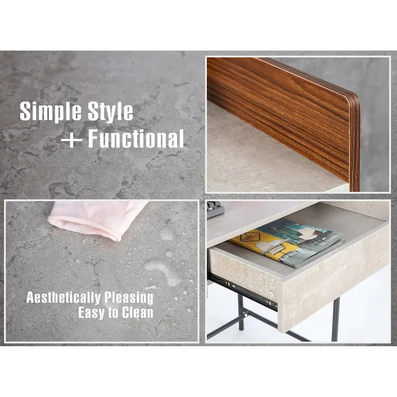 JJS 48 Home Office Computer Laptop Desk with Drawers, Modern Wooden Compact Study Writing Desk with Privacy Panel and Storage