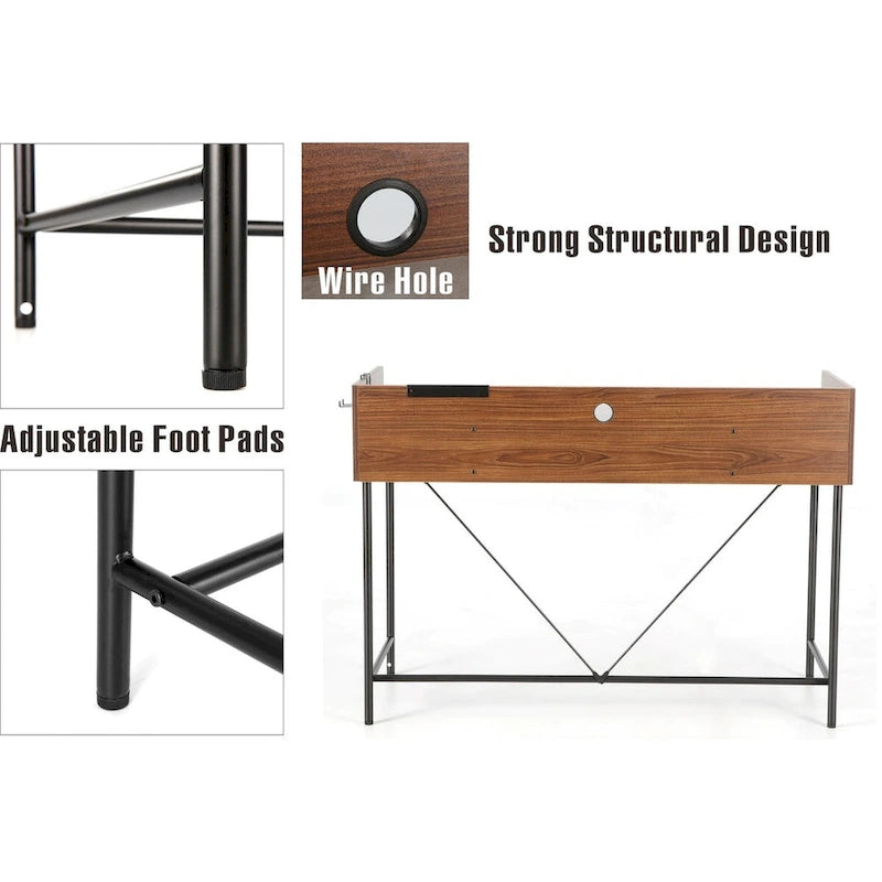 JJS 48 Home Office Computer Laptop Desk with Drawers, Modern Wooden Compact Study Writing Desk with Privacy Panel and Storage