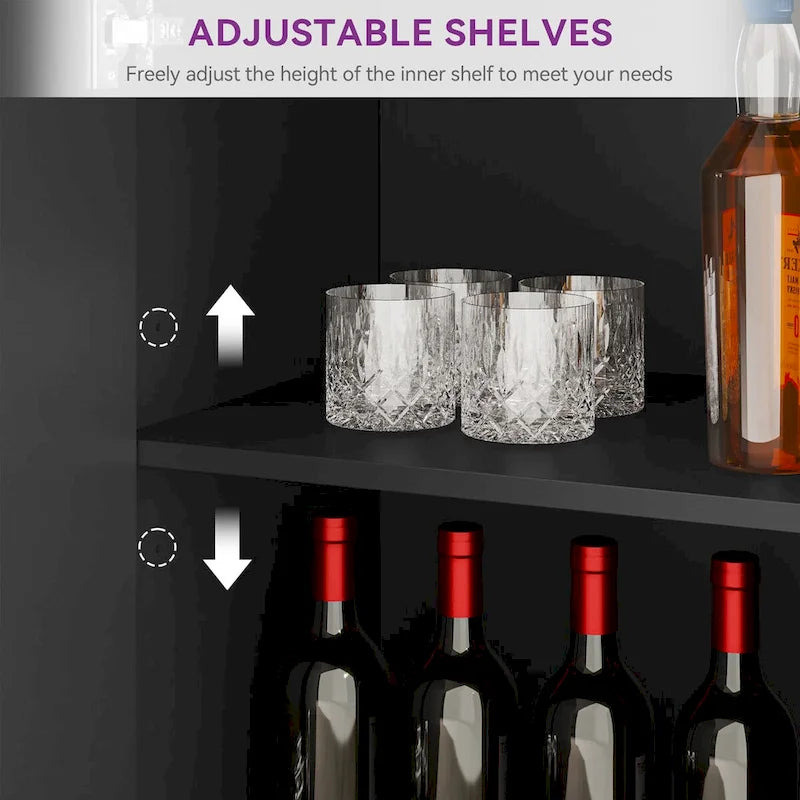 70.1 Wide Wood Sideboard Buffet Storage Cabinet with 4 Door and Adjustable Shelves