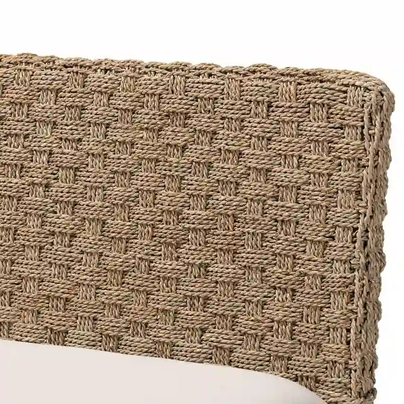 Denver Modern Bohemian Natural Seagrass and Acacia Wood 2-Piece Dining Nook Banquette Set