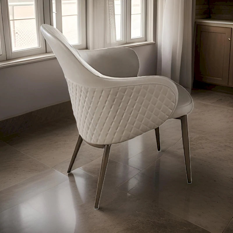 Liy 26 Inch Dining Chair Set of 2, Curved Padded, Tufted Beige Faux Leather