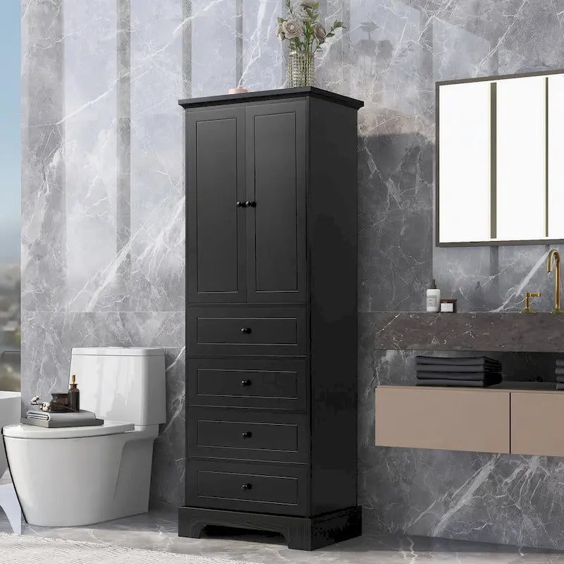 23.6 in. W x 15.7 in. D x 68.1 in. H Linen Cabinet with 2 Doors and 4 Drawers