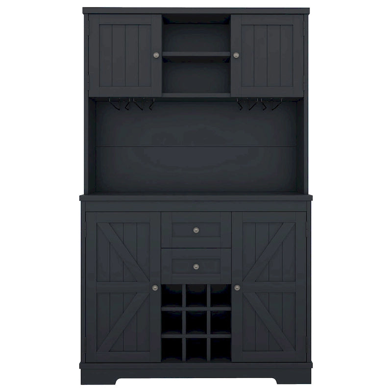 Bar Kitchen Cabinet with Storage,Farmhouse Wine Cabinet with Drawers Shelves and Cabinets,Buffet Cabinet Wine & Glass Racks